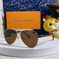 LOUIS VUITTON PILOT SUNGLASSES 571634 IN GOLD METAL BROWN LENSES MONOGRAM LOGO
