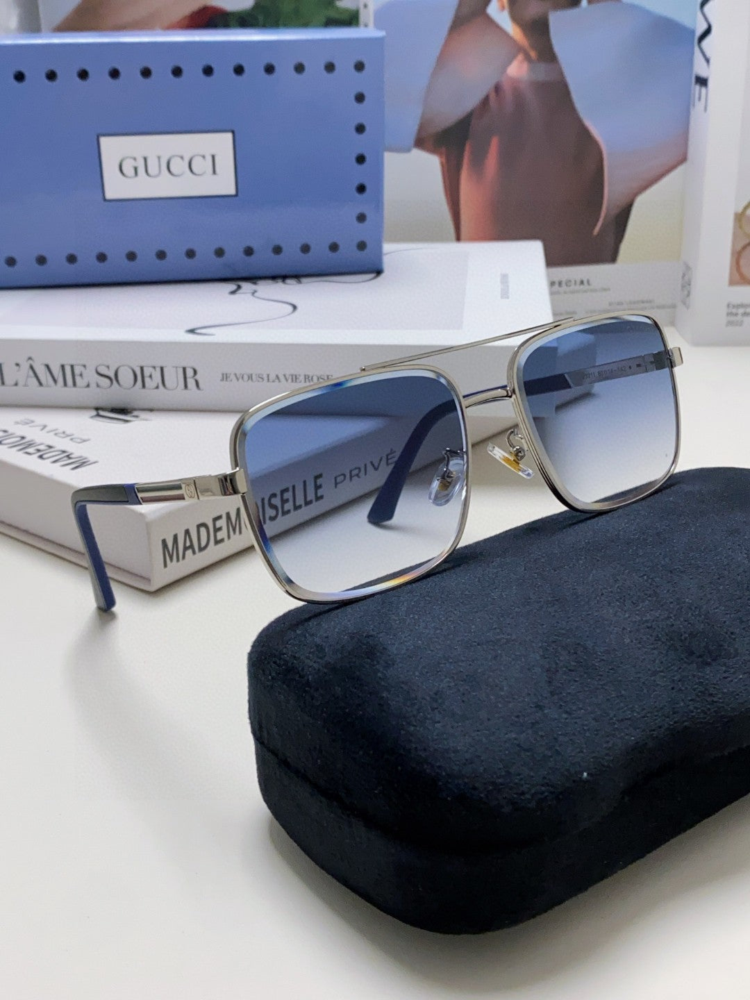 GUCCI SQUARE FRAME SUNGLASSES 570213 IN METAL