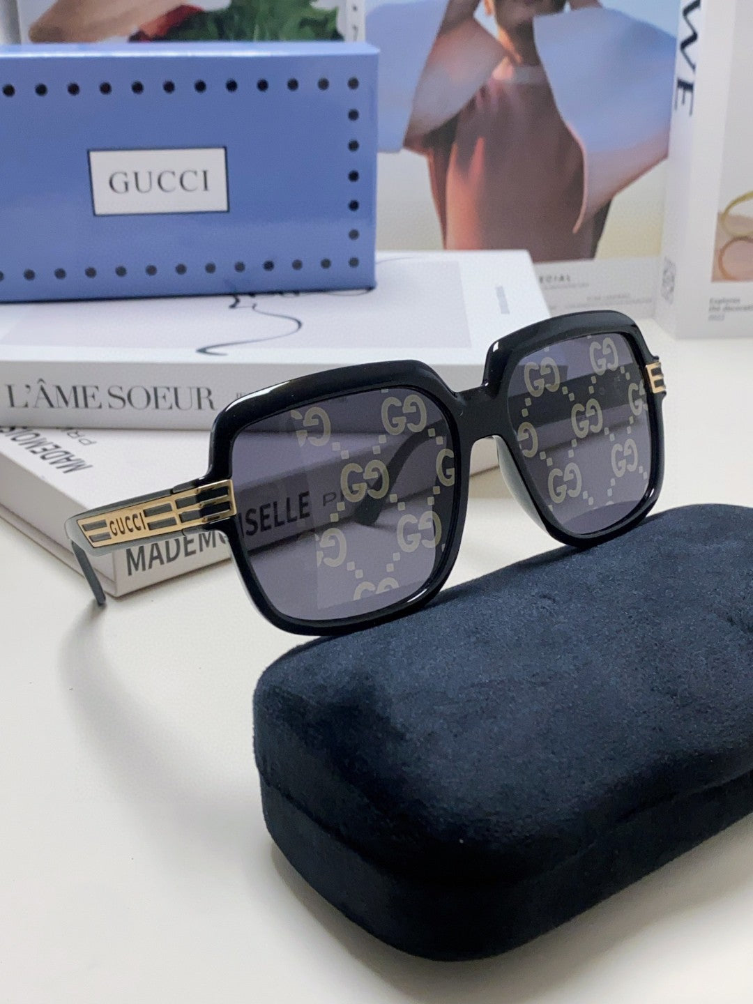 GUCCI SQUARE FRAME SUNGLASSES 570231 IN ACETATE AND METAL