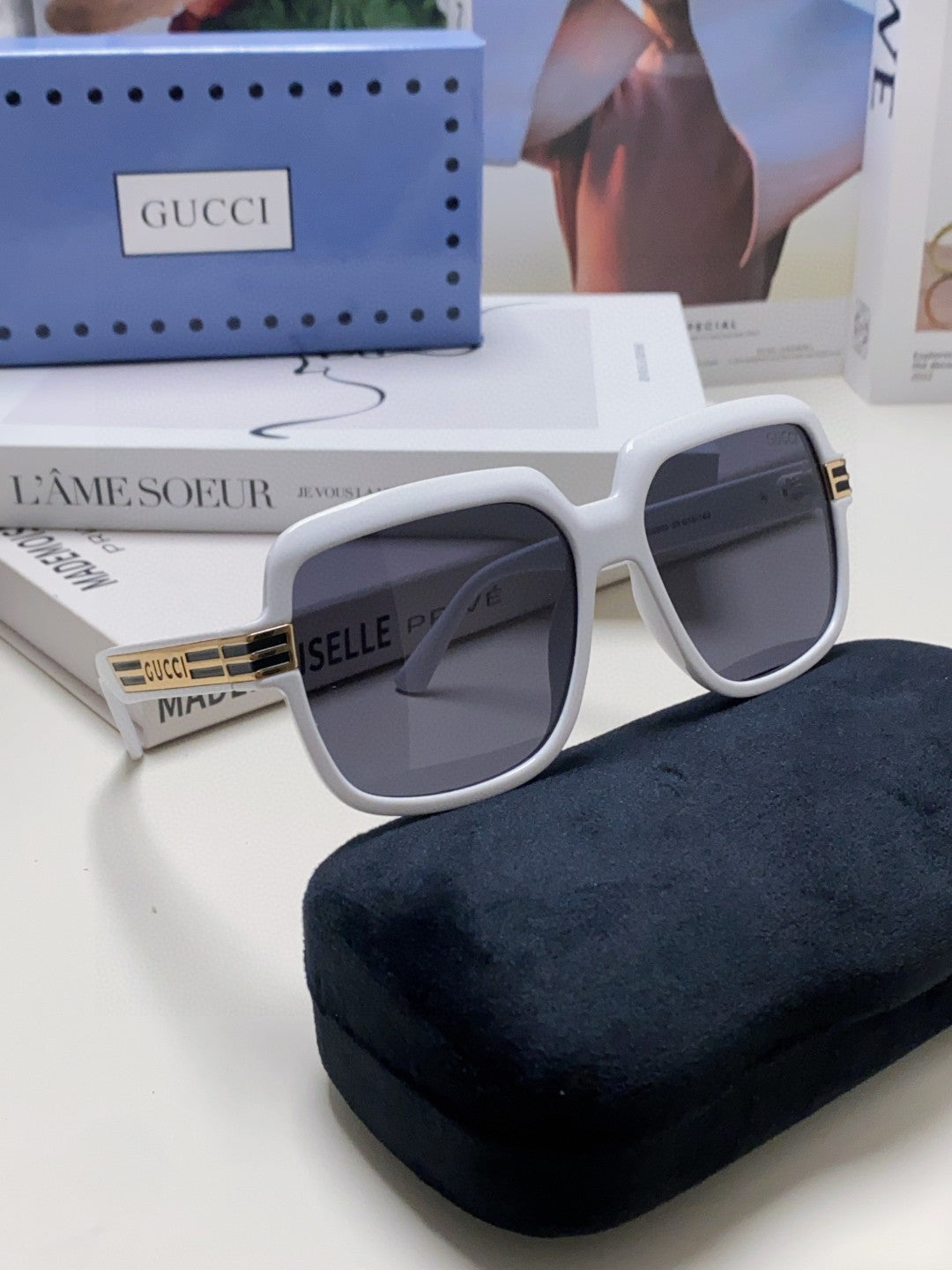 GUCCI SQUARE FRAME SUNGLASSES 570231 IN ACETATE AND METAL