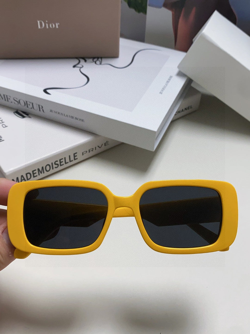 DIOR MONTAIGNE SUNGLASSES 571593 IN YELLOW ACETATE TEXT LOGO