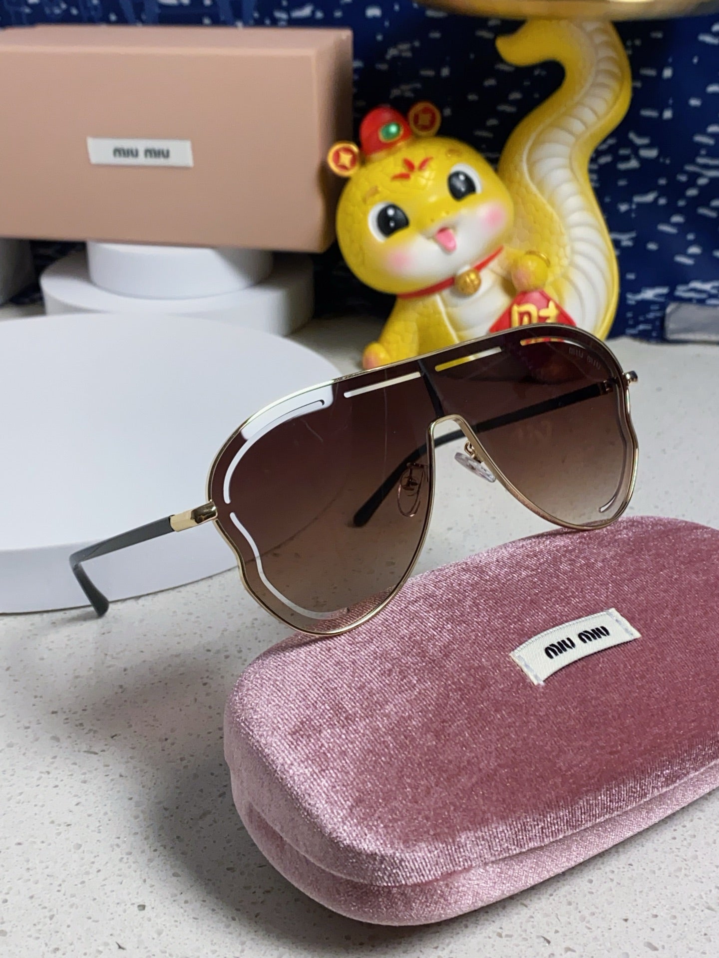 MIU MIU RUNWAY SUNGLASSES 571638 IN GOLD METAL BROWN SMOKE LENSES