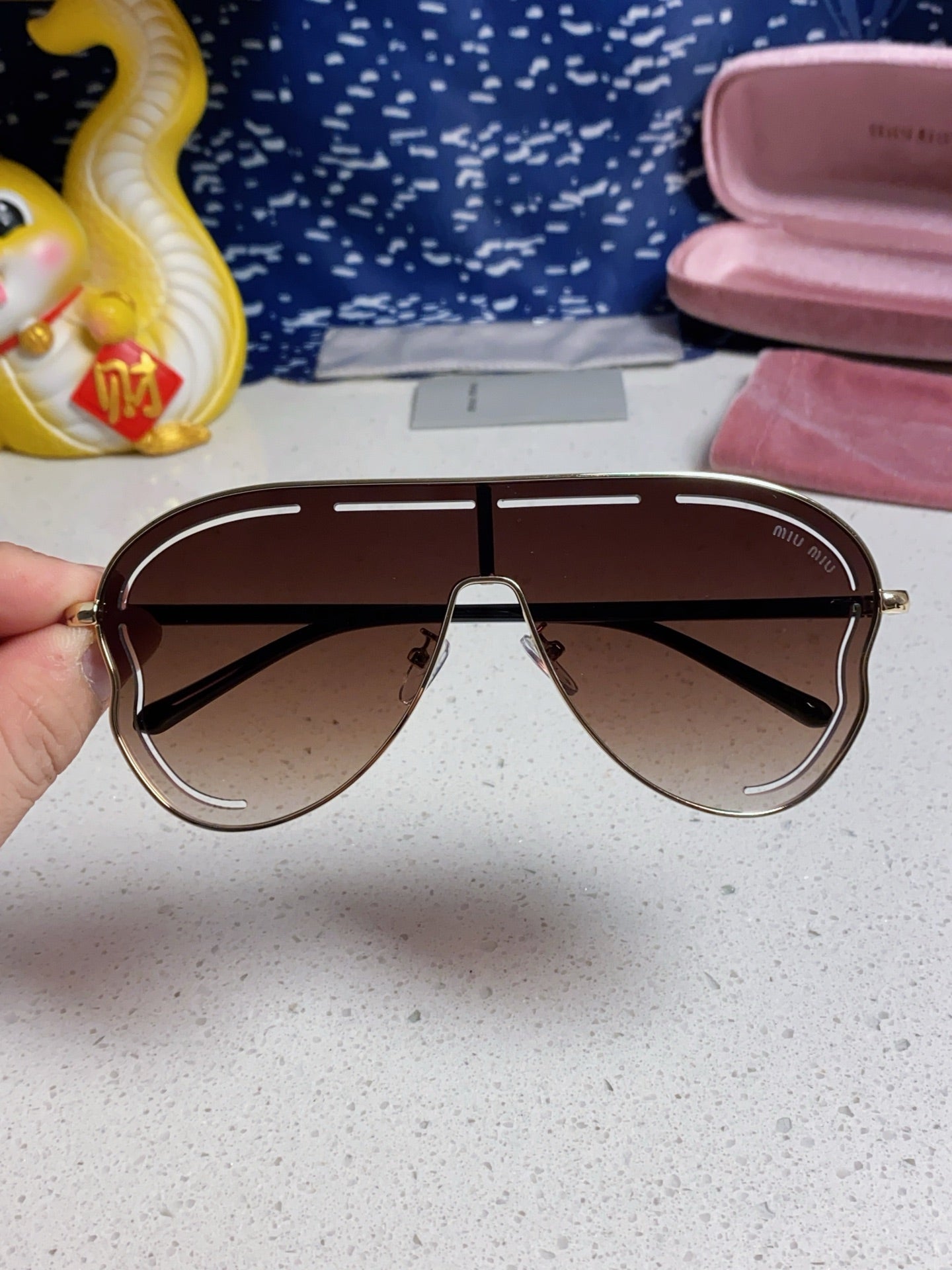 MIU MIU RUNWAY SUNGLASSES 571638 IN GOLD METAL BROWN SMOKE LENSES