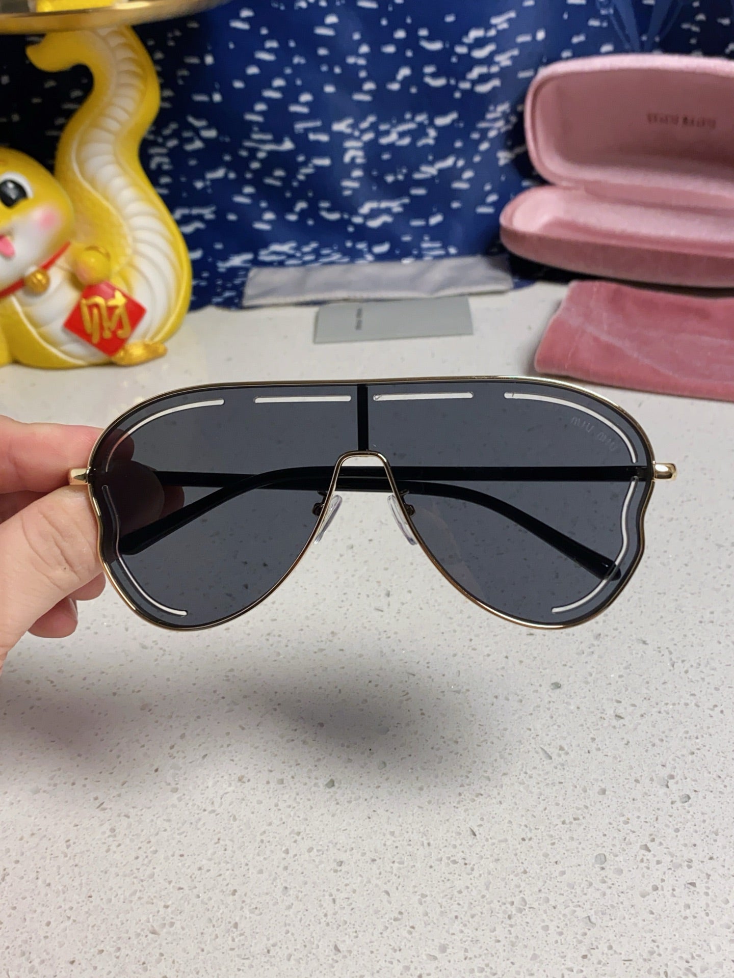 MIU MIU RUNWAY SUNGLASSES 571640 IN BLACK METAL BLACK LENSES