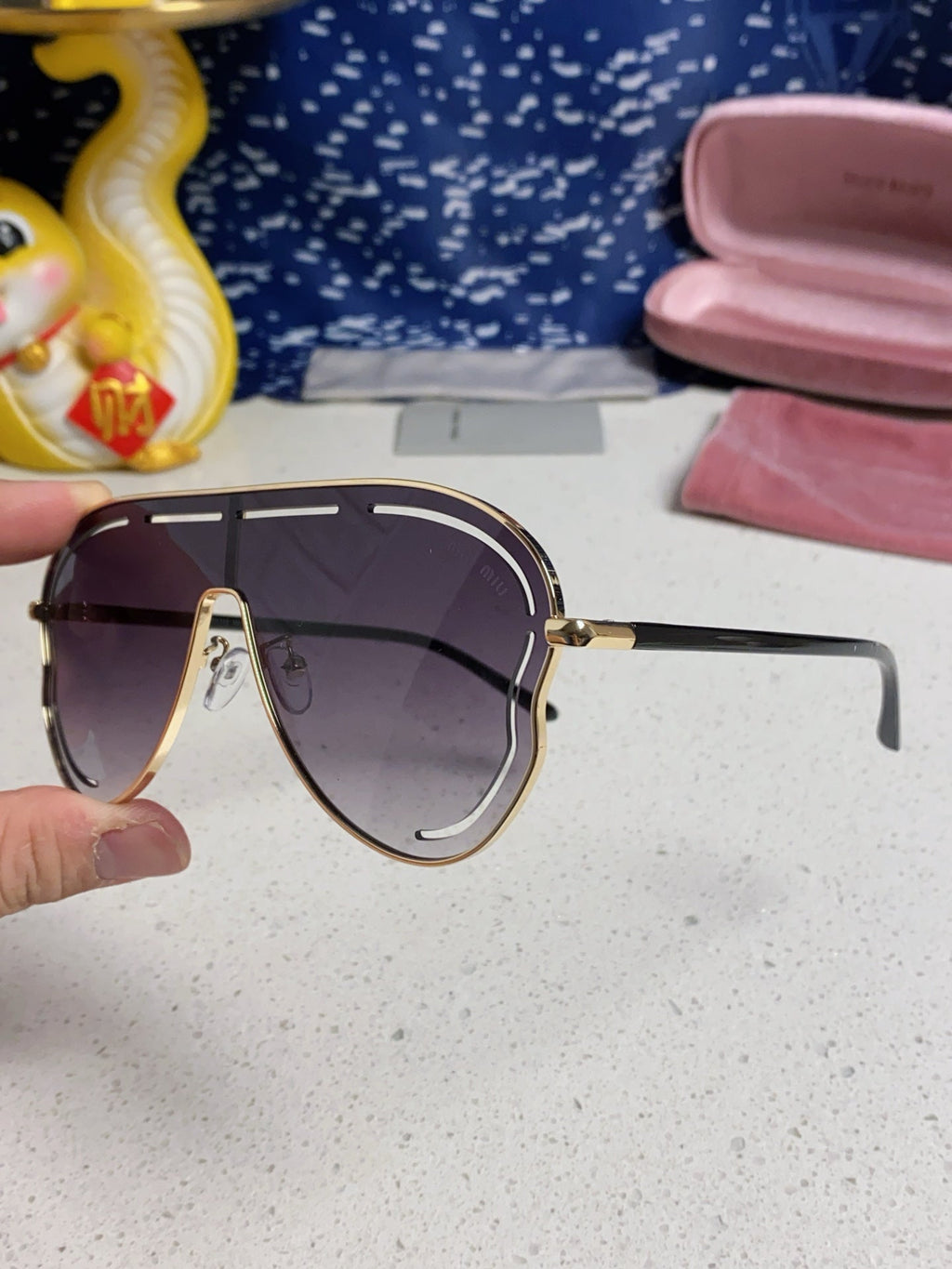 MIU MIU RUNWAY SUNGLASSES 571639 IN GOLD METAL GREY SMOKE LENSES