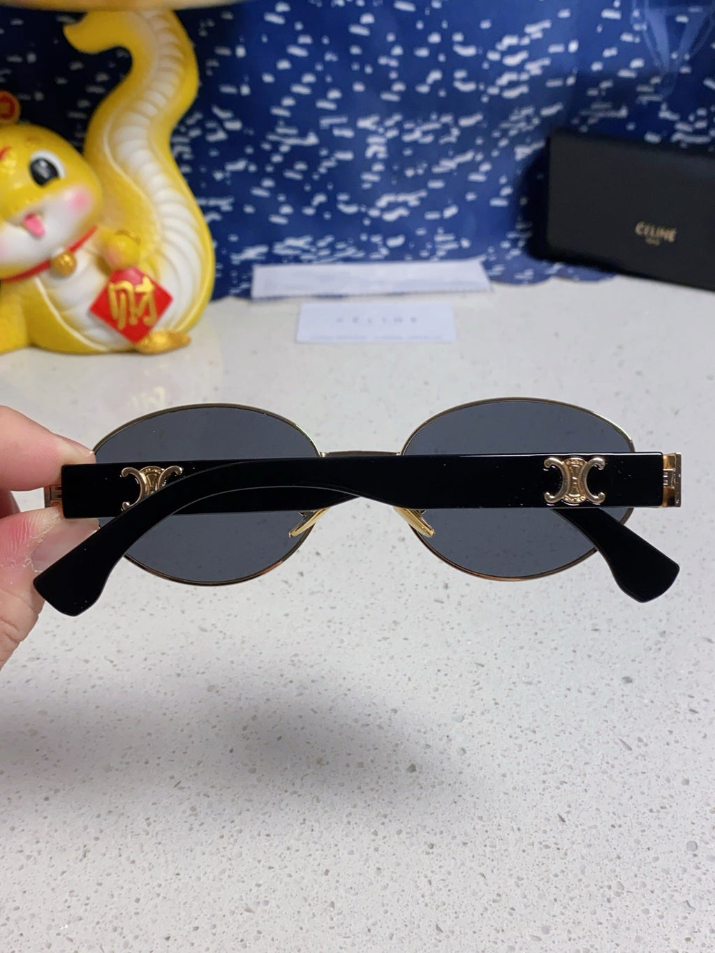 CELINE TRIOMPHE SUNGLASSES 538532 IN BLACK ACETATE GOLD METAL