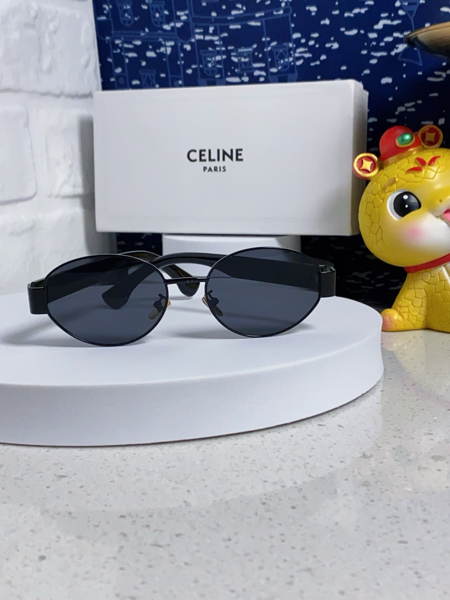 CELINE TRIOMPHE SUNGLASSES 538534 IN BLACK ACETATE