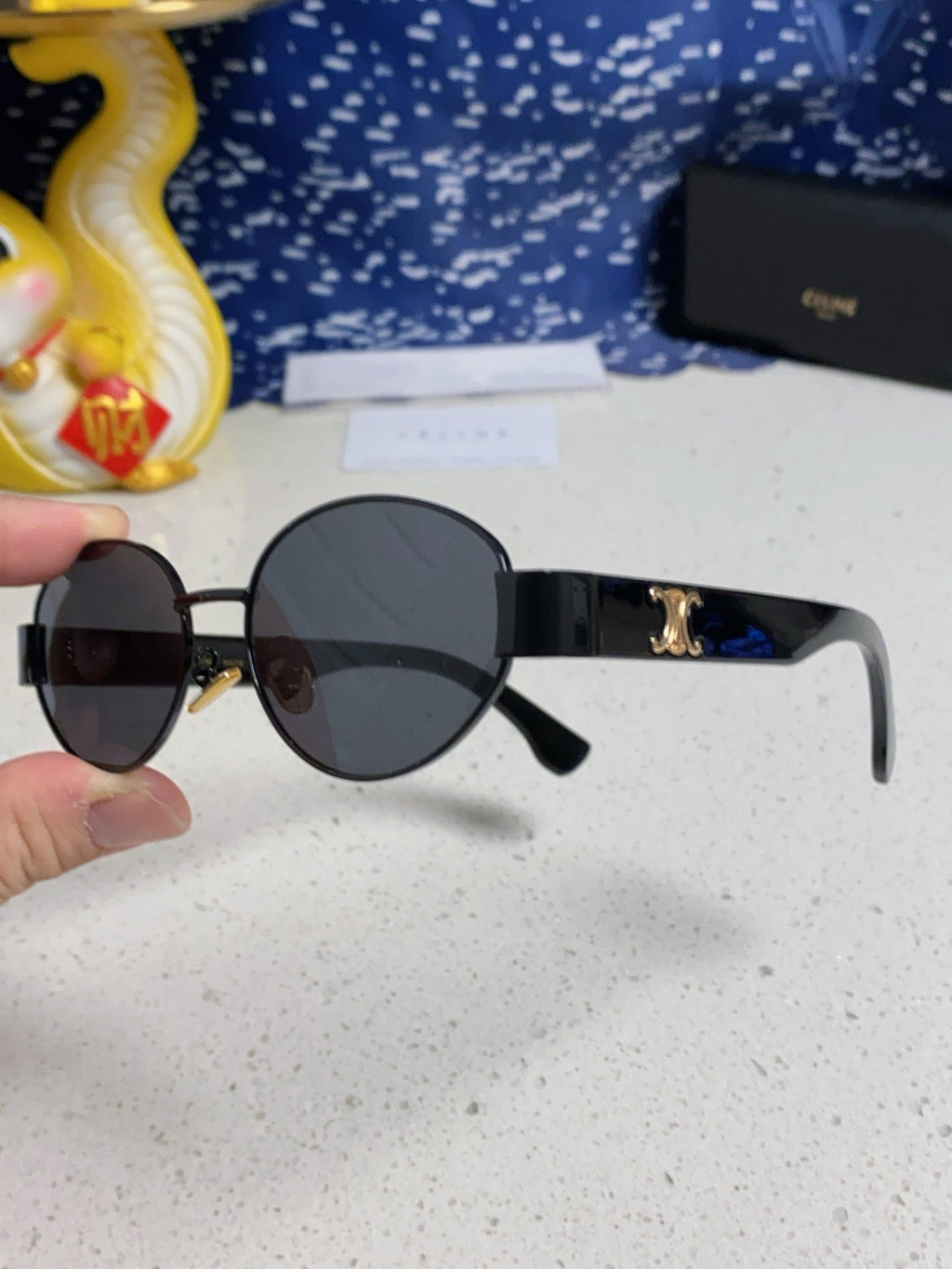 CELINE TRIOMPHE SUNGLASSES 538534 IN BLACK ACETATE