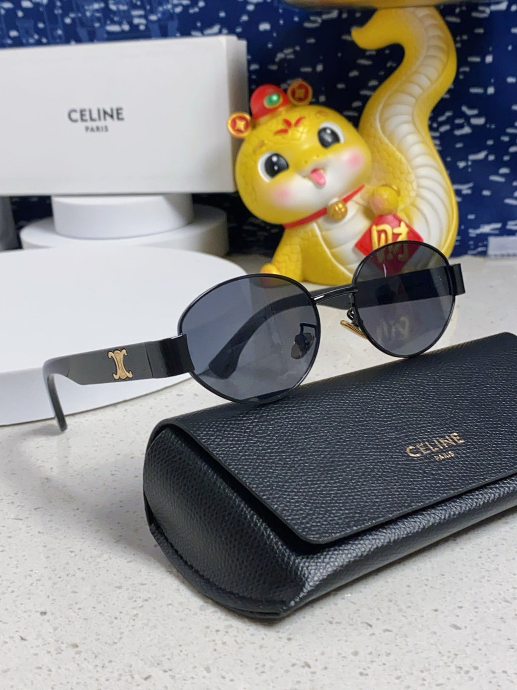 CELINE TRIOMPHE SUNGLASSES 538534 IN BLACK ACETATE