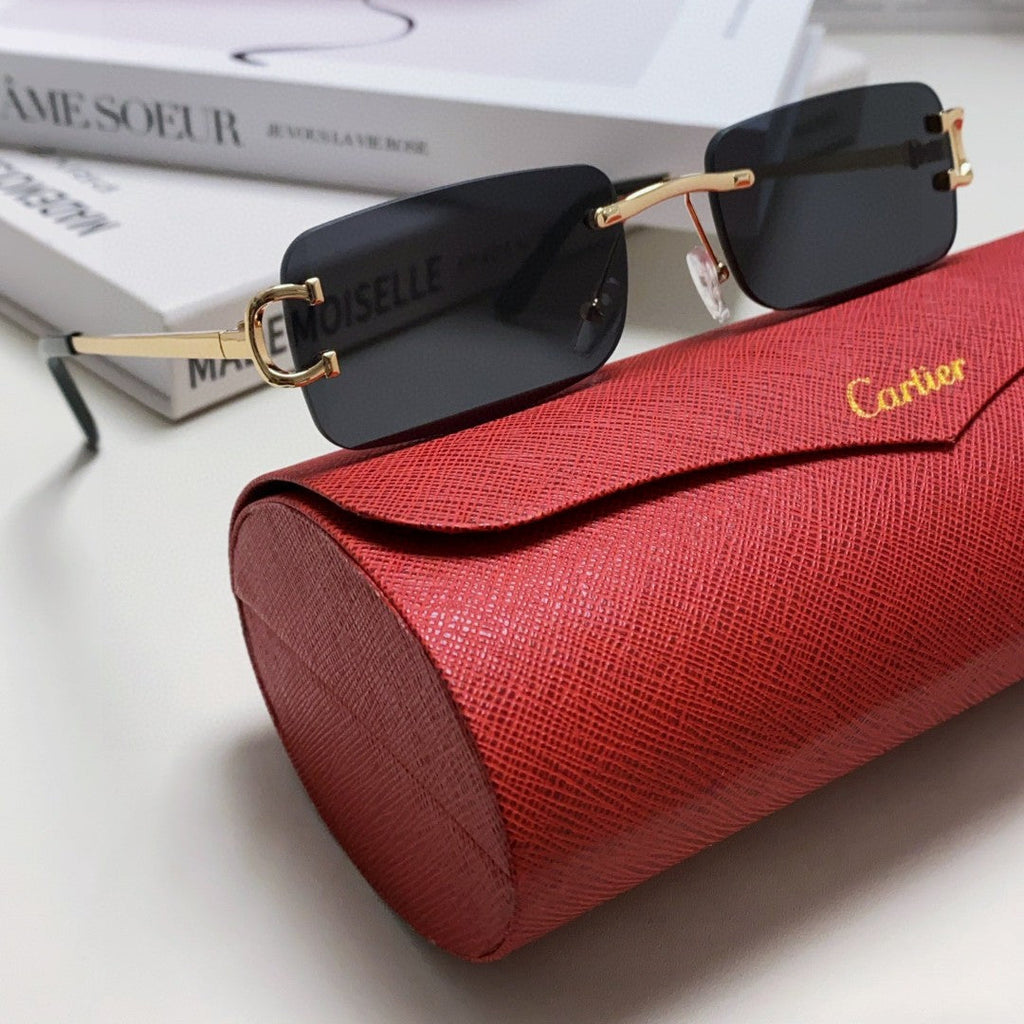 CARTIER RECTANGULAR RIMLESS FRAME SUNGLASSES 575769 IN METAL