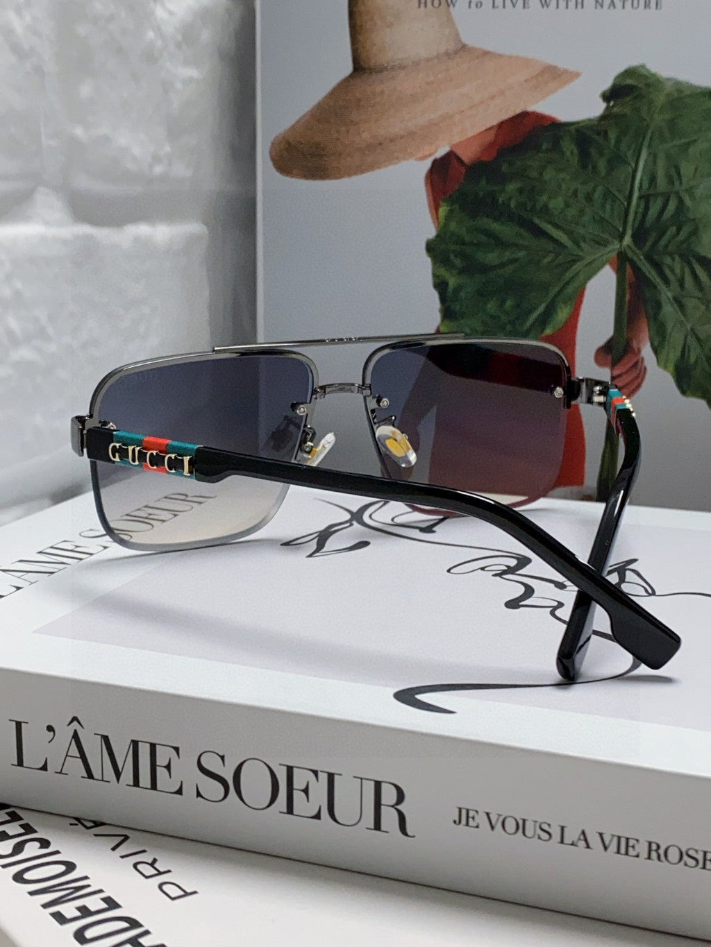 GUCCI RECTANGULAR FRAME SUNGLASSES 576873 IN METAL