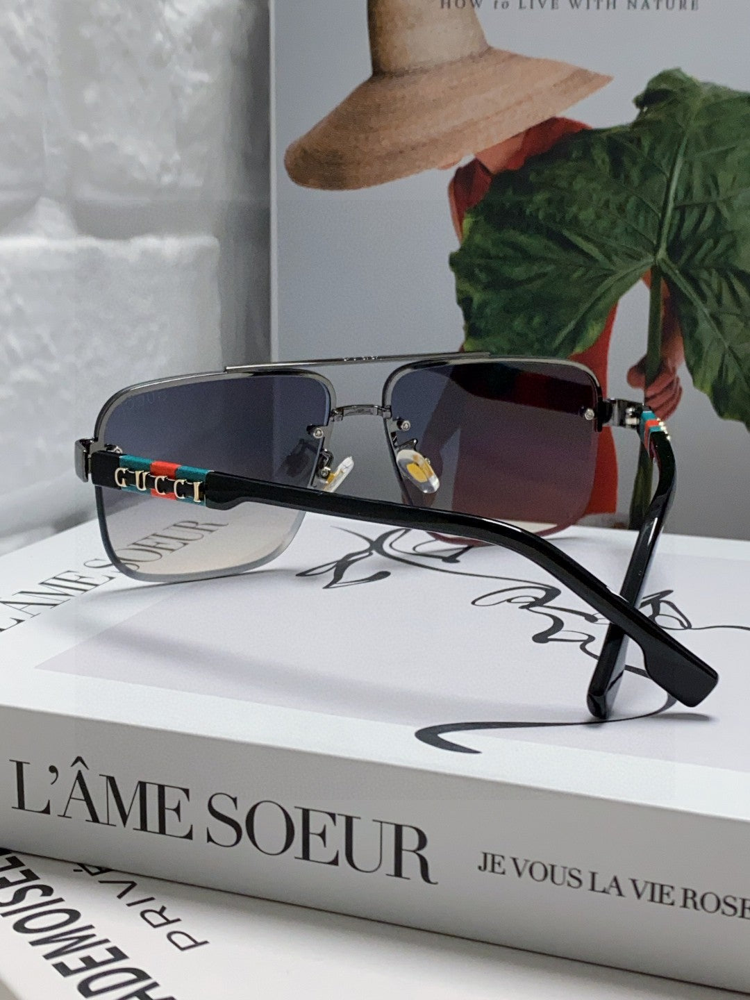 GUCCI RECTANGULAR FRAME SUNGLASSES 576873 IN METAL