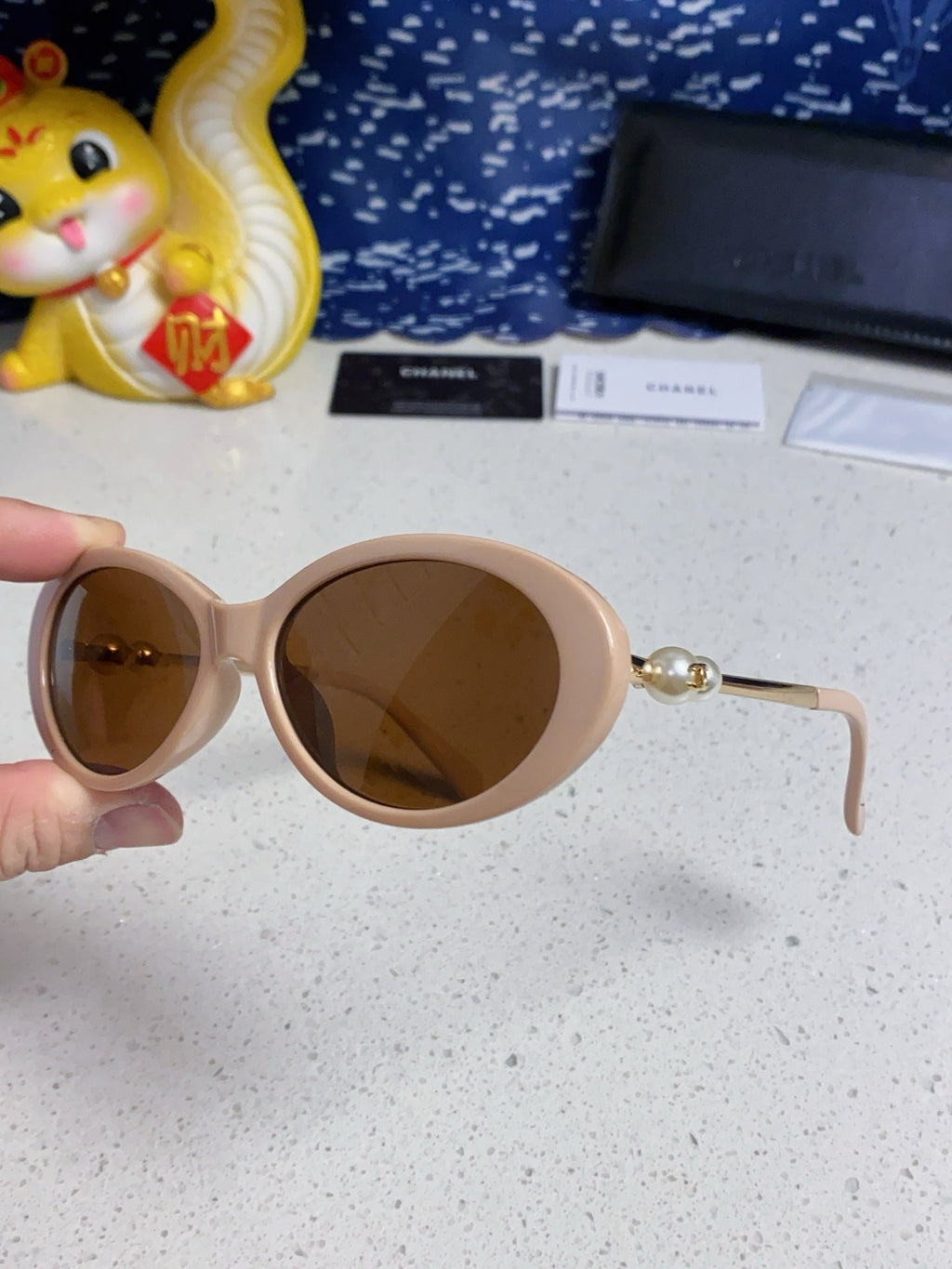 CHANEL OVAL SUNGLASSES 640341 IN NUDE ACETATE METAL FRAME