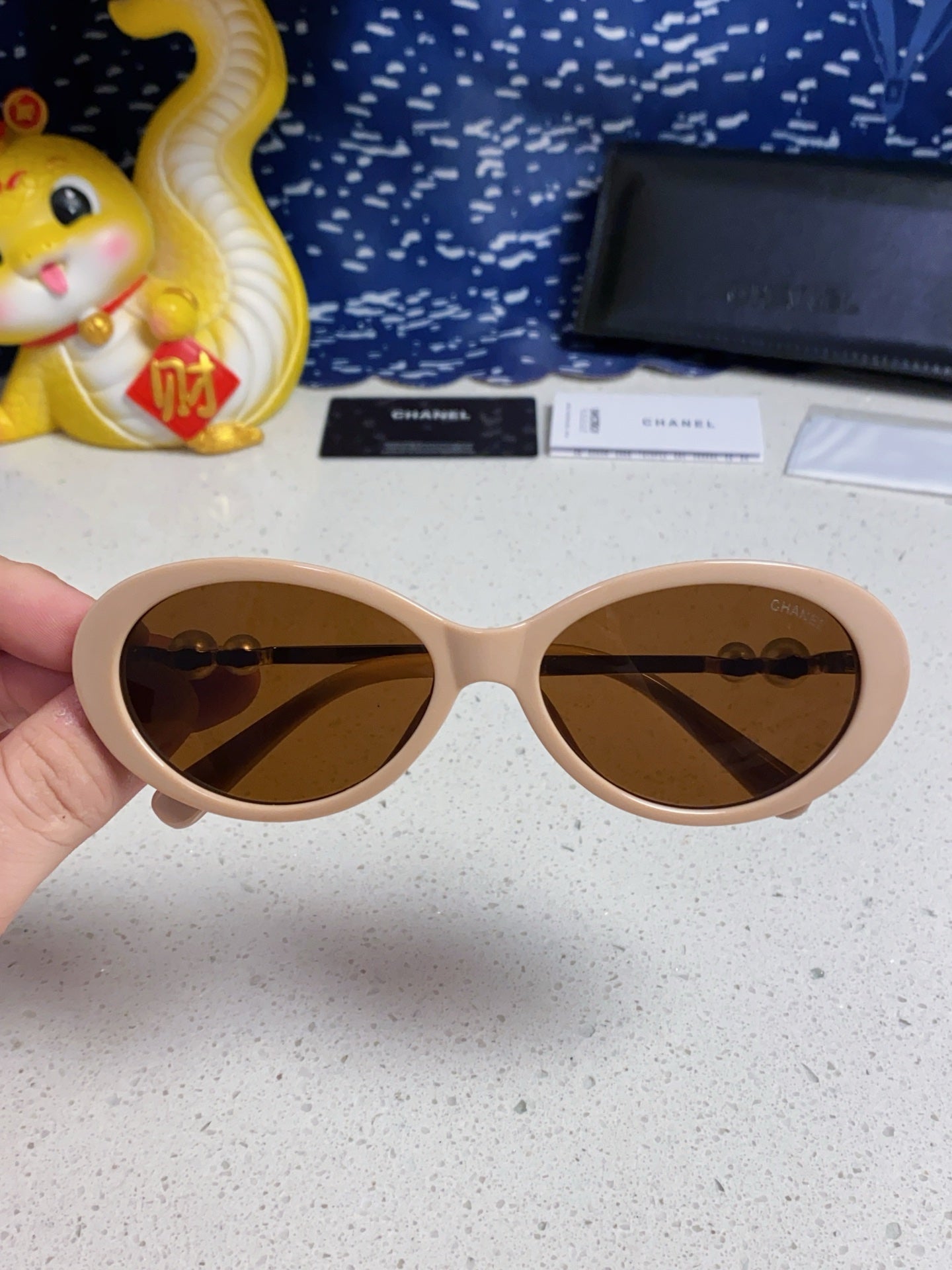CHANEL OVAL SUNGLASSES 640341 IN NUDE ACETATE METAL FRAME