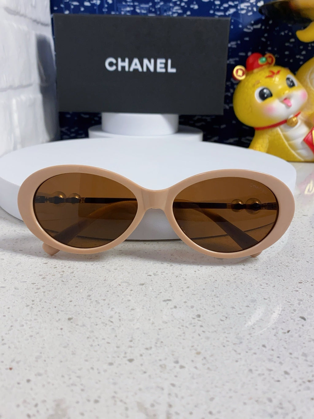 CHANEL OVAL SUNGLASSES 640341 IN NUDE ACETATE METAL FRAME