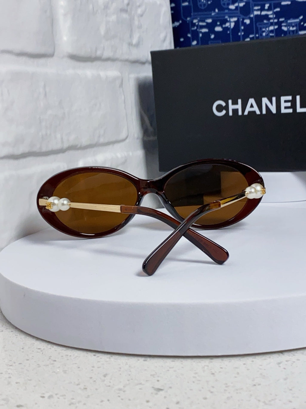 CHANEL OVAL SUNGLASSES 640342 IN BROWN CLEAR ACETATE METAL FRAME
