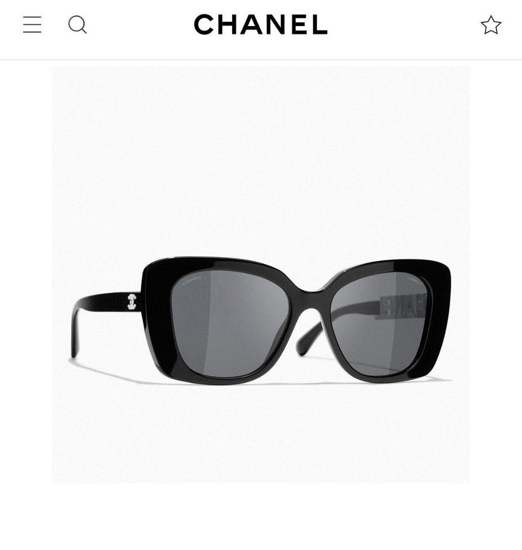 CHANEL BUTTERFLY SUNGLASSES 641815 IN BLACK ACETATE WHITE METAL LOGO
