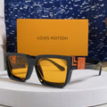 LOUIS VUITTON RECTANGLE SUNGLASSES 575848 IN BLACK ACETATE ORANGE METAL YELLOW LENS