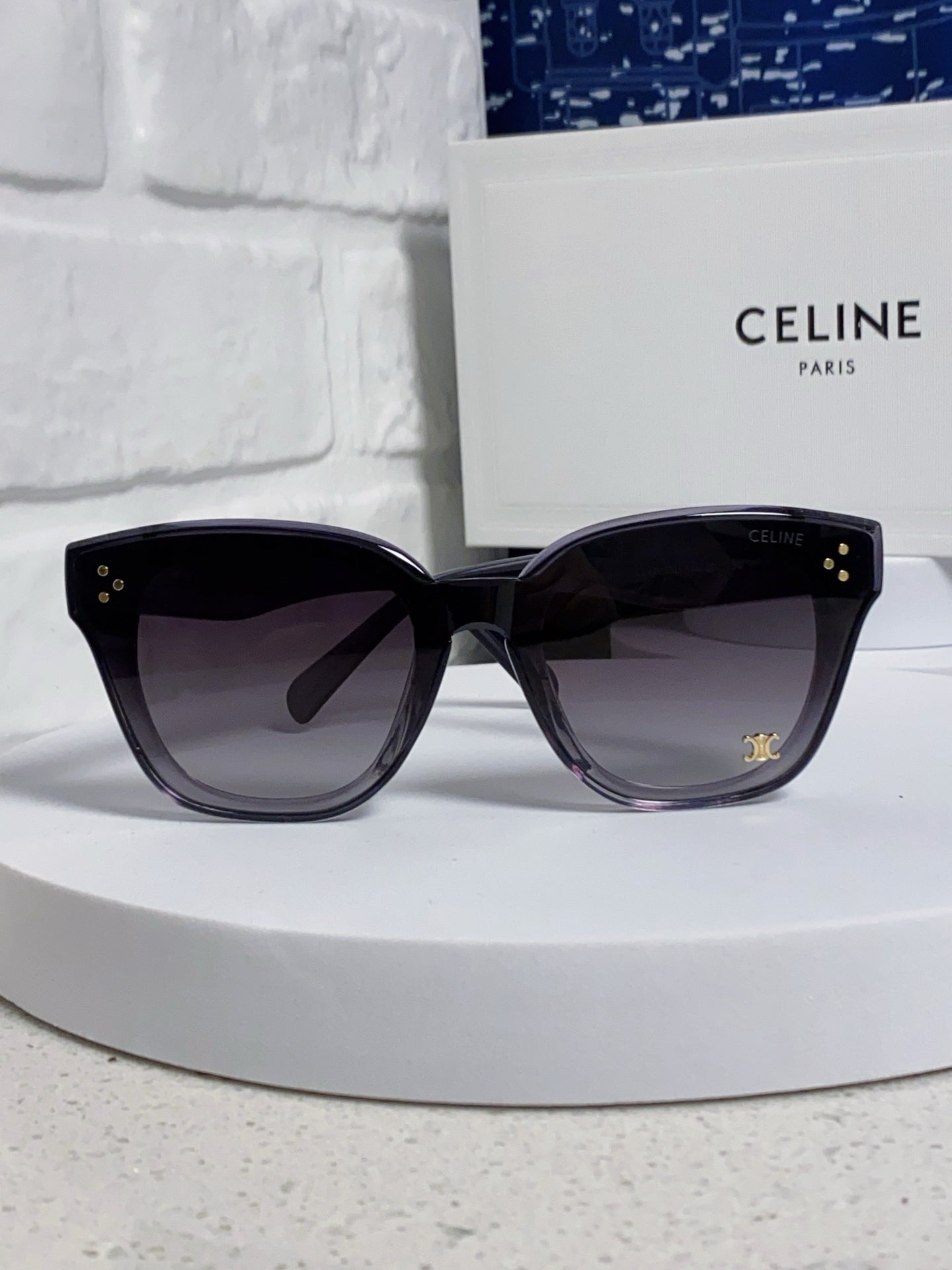 CELINE SQUARE SUNGLASSES 575843 IN BLACK ACETATE GRADIENT SMOKE LENSES