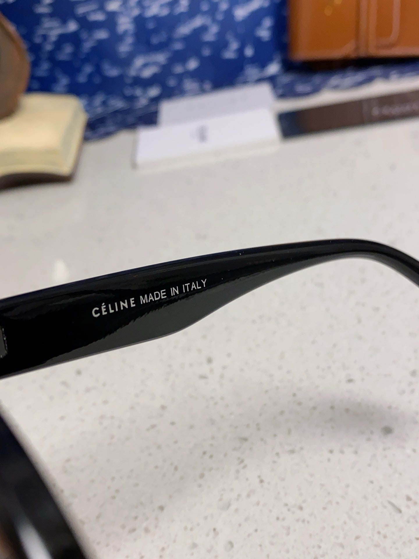 CELINE SQUARE SUNGLASSES 575845 IN BLACK ACETATE BLACK LENSES