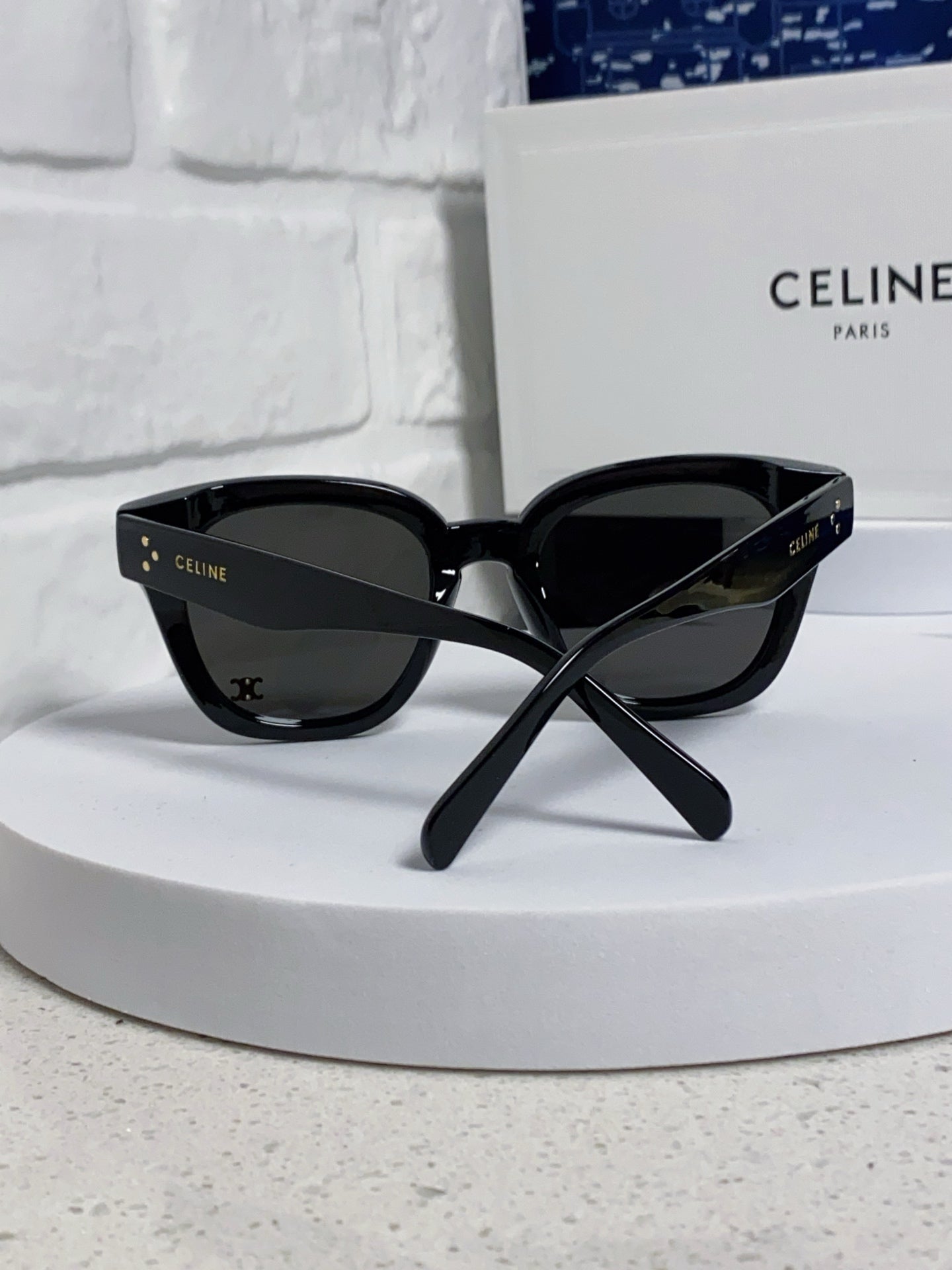 CELINE SQUARE SUNGLASSES 575845 IN BLACK ACETATE BLACK LENSES