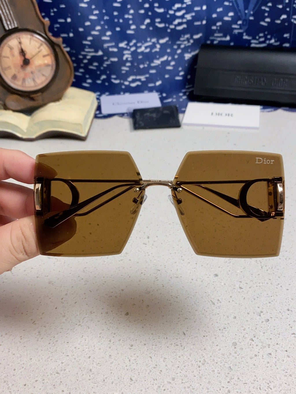 DIOR 30MONTAIGNE S7U SUNGLASSES 578108 IN GOLD METAL BROWN LENSES