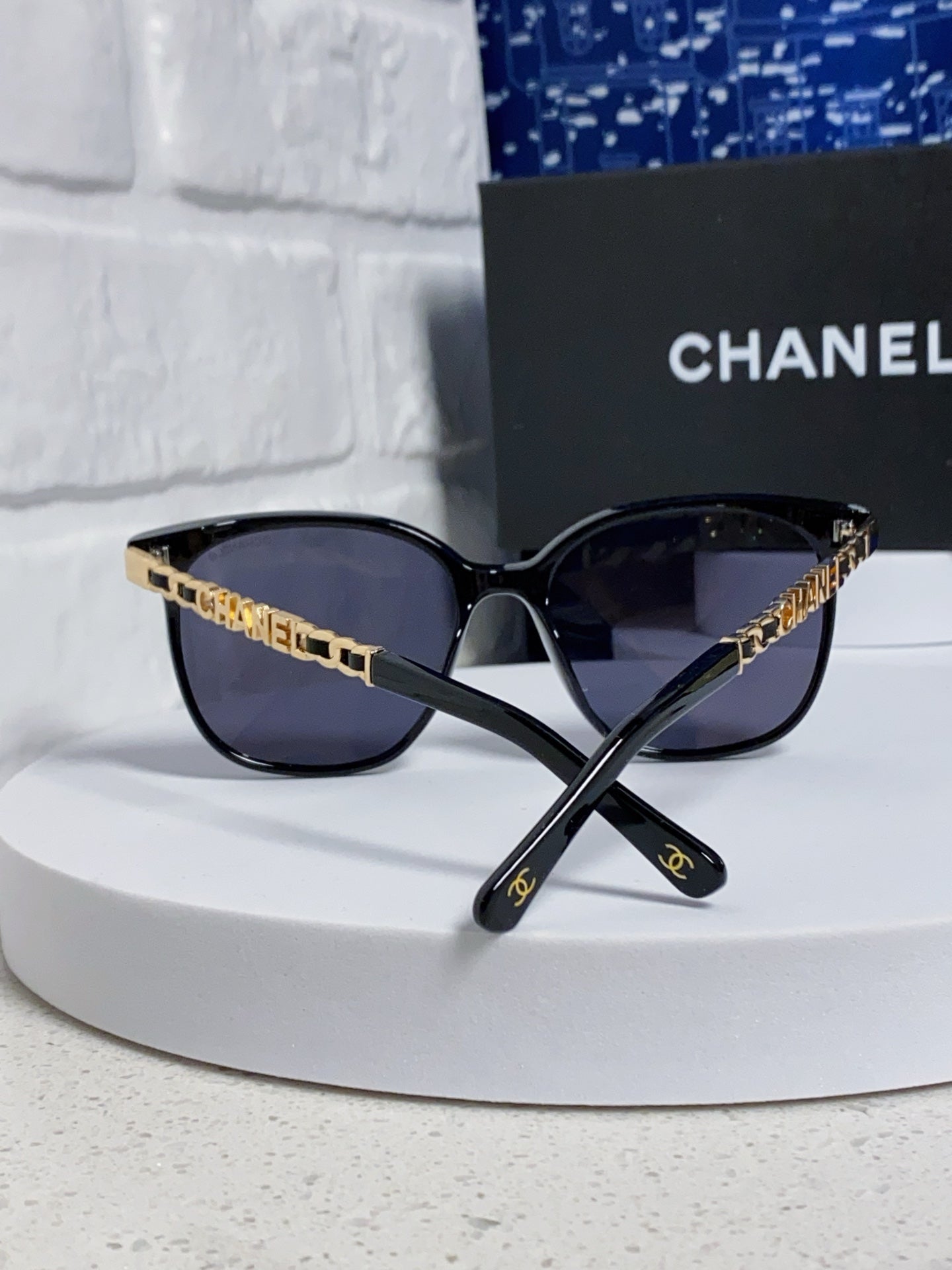 CHANEL SQUARE SUNGLASSES 632033 IN BLACK ACETATE BLACK LENSES