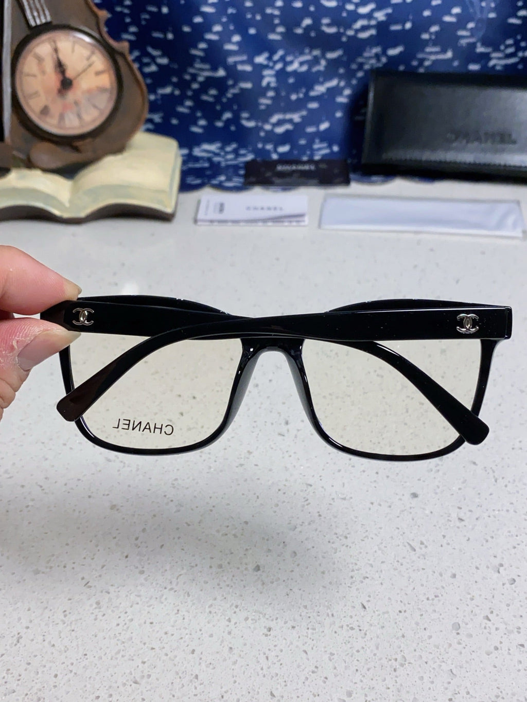 CHANEL SQUARE SUNGLASSES 3392 IN BLACK ACETATE CLEAR LENSES