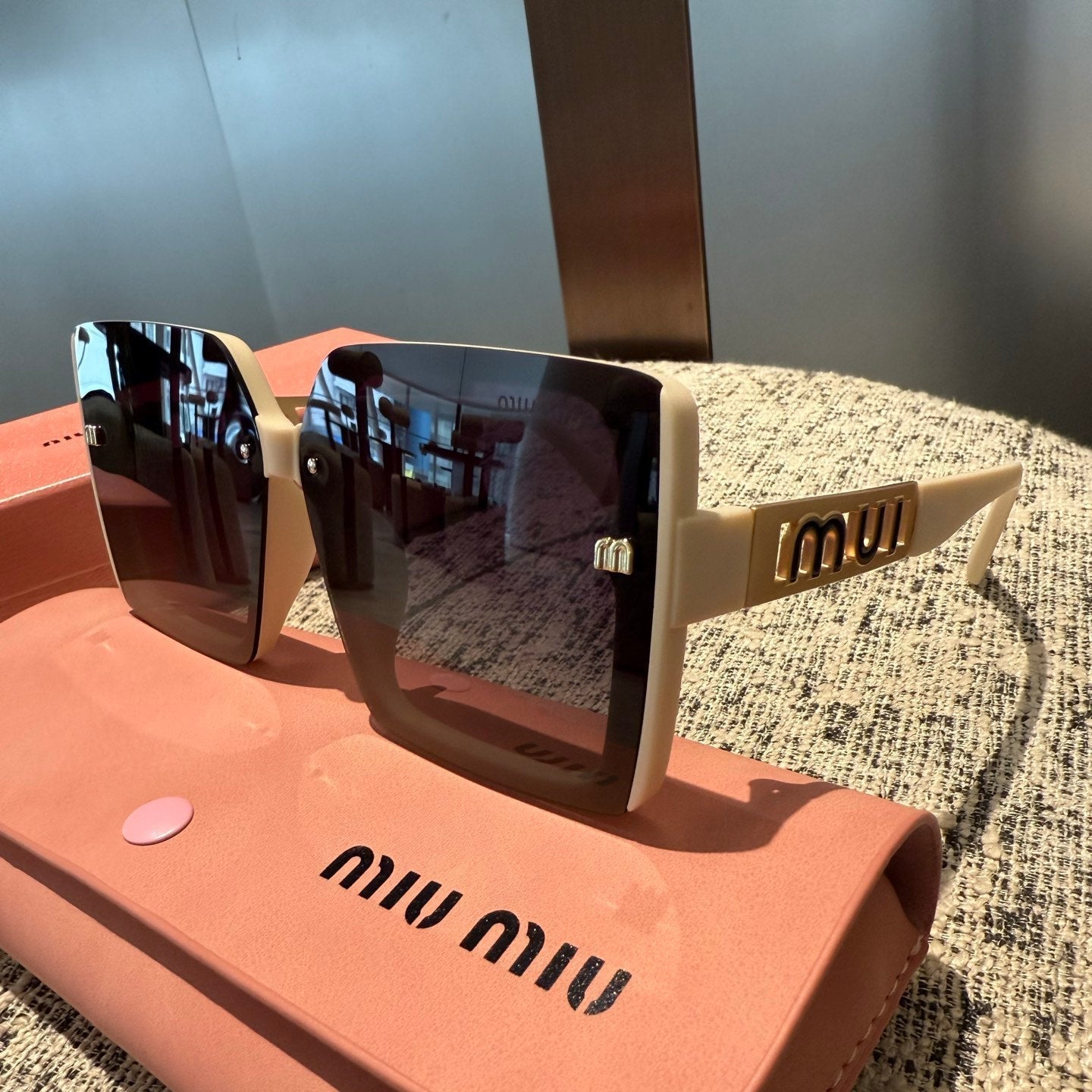 MIU MIU LOGO SQUARE SUNGLASSES 512015 IN WHITE ACETATE