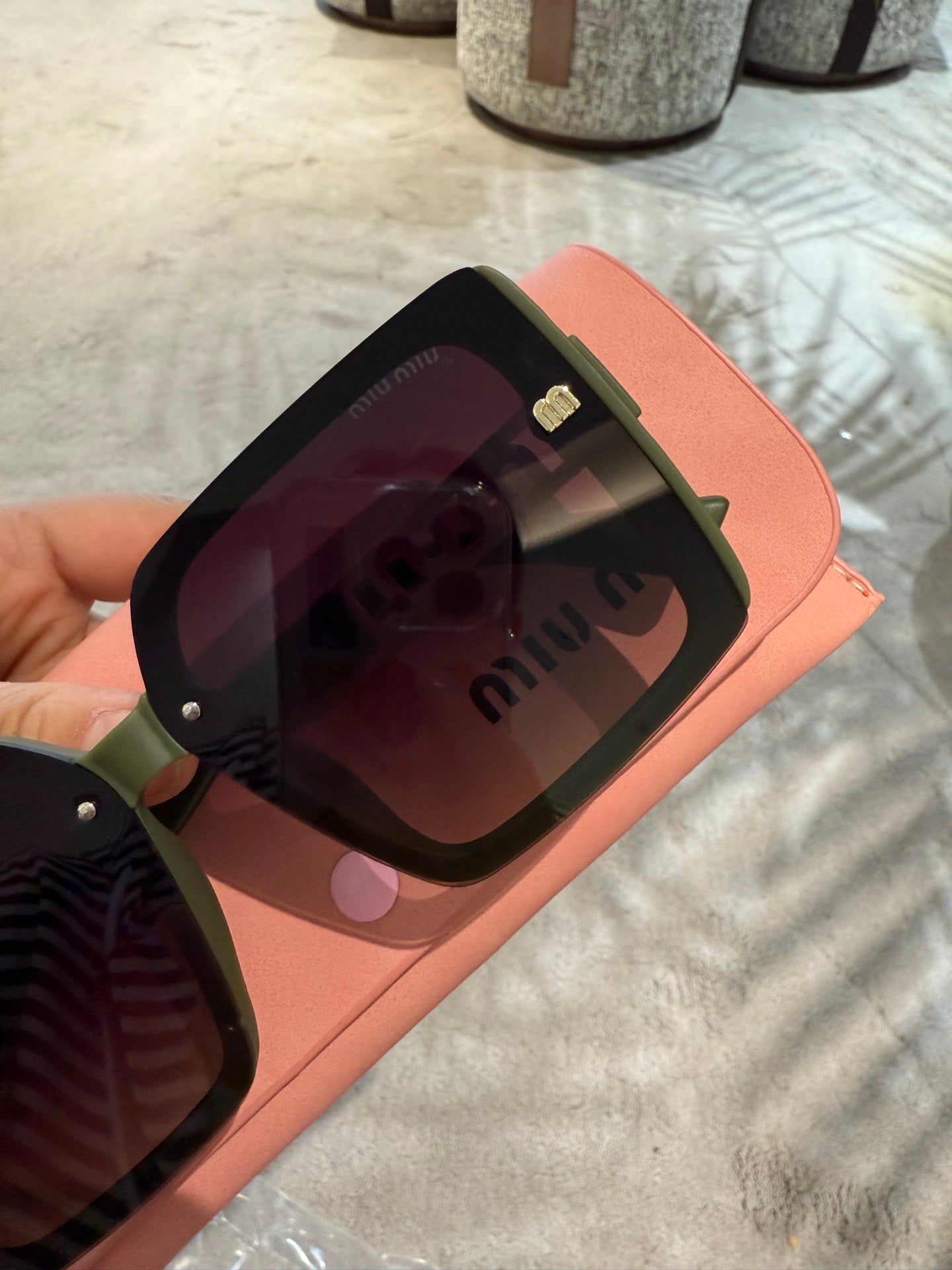 MIU MIU LOGO SQUARE SUNGLASSES 512017 IN GREEN ACETATE